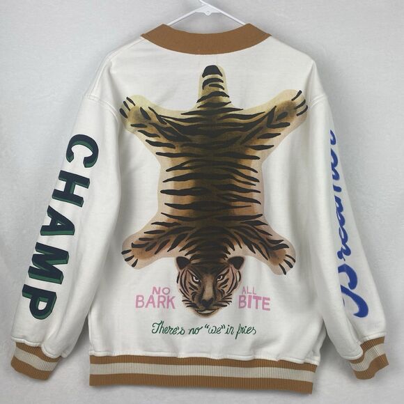 Tig x Maria Braz Cardigan Sweater Womens Large Embroidered Tiger Crest Rare - Picture 2 of 10